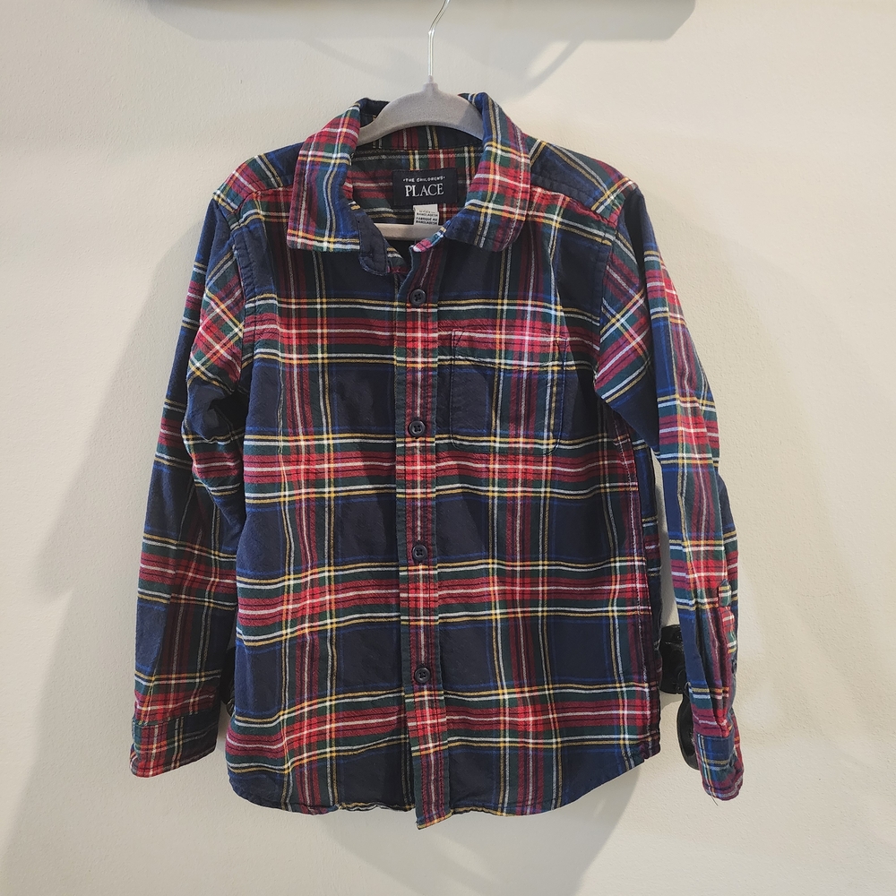 The Children's Place Navy and Red Plaid Button Down Shirt